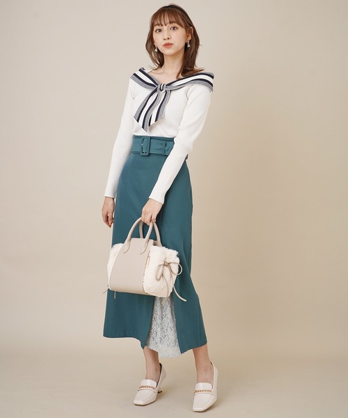 31 Sons de mode（トランテアン　ソン　ドゥ　モード）の「配色ボウタイニット（ニット/セーター・レディース・オフホワイト/イエロー/ブラック・36）」の4枚目の写真