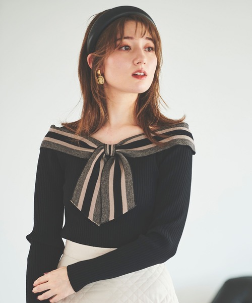 31 Sons de mode（トランテアン　ソン　ドゥ　モード）の「配色ボウタイニット（ニット/セーター・レディース・オフホワイト/イエロー/ブラック・36）」の10枚目の写真