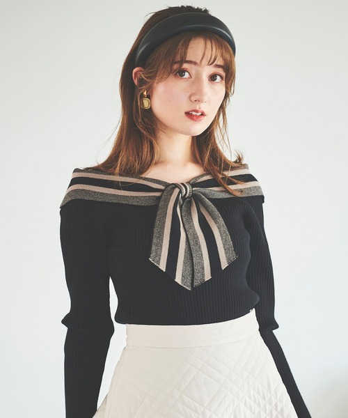 31 Sons de mode（トランテアン　ソン　ドゥ　モード）の「配色ボウタイニット（ニット/セーター・レディース・オフホワイト/イエロー/ブラック・36）」の11枚目の写真