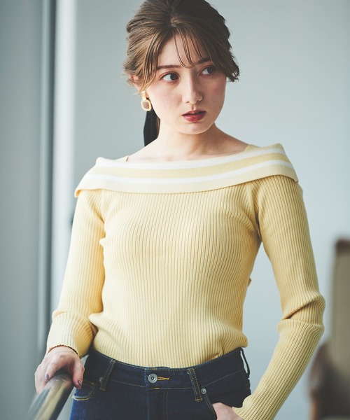 31 Sons de mode（トランテアン　ソン　ドゥ　モード）の「配色ボウタイニット（ニット/セーター・レディース・オフホワイト/イエロー/ブラック・36）」の19枚目の写真