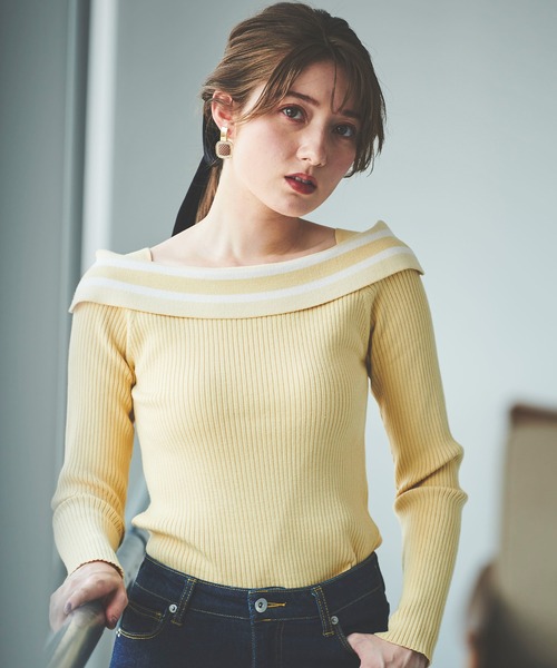 31 Sons de mode（トランテアン　ソン　ドゥ　モード）の「配色ボウタイニット（ニット/セーター・レディース・オフホワイト/イエロー/ブラック・36）」の20枚目の写真