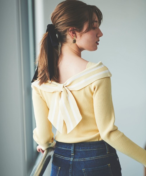 31 Sons de mode（トランテアン　ソン　ドゥ　モード）の「配色ボウタイニット（ニット/セーター・レディース・オフホワイト/イエロー/ブラック・36）」の22枚目の写真