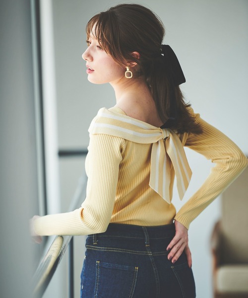 31 Sons de mode（トランテアン　ソン　ドゥ　モード）の「配色ボウタイニット（ニット/セーター・レディース・オフホワイト/イエロー/ブラック・36）」の21枚目の写真