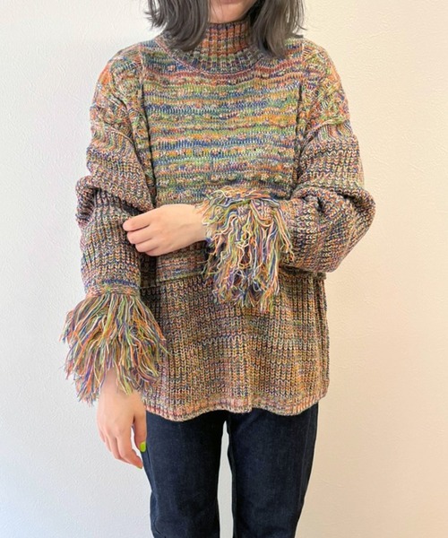 ＋81BRANCA（ハチイチブランカ）の「+81BRANCA ハチイチブランカ / Mix colors yarn high neck PO ミックスカラーヤーンハイネックプルオーバーニット セーター / 81B-22AW-K02（ニット/セーター・レディース・オレンジ/グレー・FREE）」の3枚目の写真