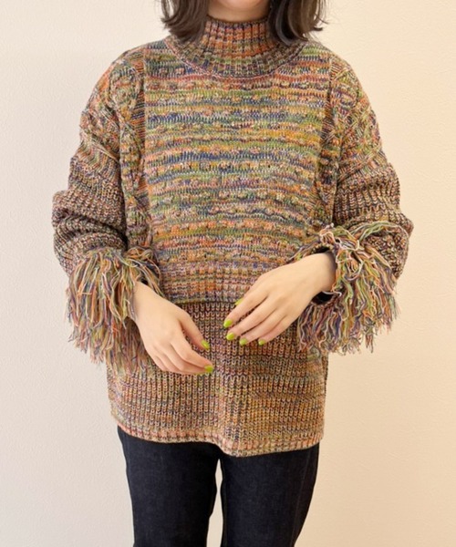 ＋81BRANCA（ハチイチブランカ）の「+81BRANCA ハチイチブランカ / Mix colors yarn high neck PO ミックスカラーヤーンハイネックプルオーバーニット セーター / 81B-22AW-K02（ニット/セーター・レディース・オレンジ/グレー・FREE）」の4枚目の写真