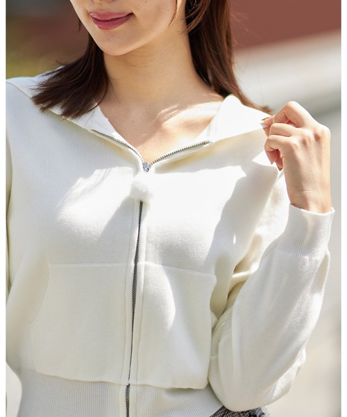 tocco closet(トッコ クローゼット)の「ポケット付きファーチャームジップニットパーカー(パーカー・レディース・ブラック/オフホワイト/ピンク系その他・M)」の14枚目の写真