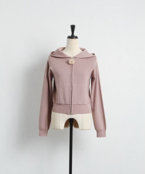 tocco closet(トッコ クローゼット)の「ポケット付きファーチャームジップニットパーカー(パーカー・レディース・ブラック/オフホワイト/ピンク系その他・M)」の7枚目の写真