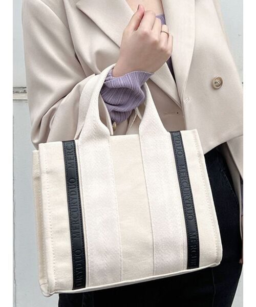 MERCURYDUO（マーキュリーデュオ）の「キャンバスミニトートバッグ（ハンドバッグ・レディース・アイボリー/グレー・FREE）」の2枚目の写真