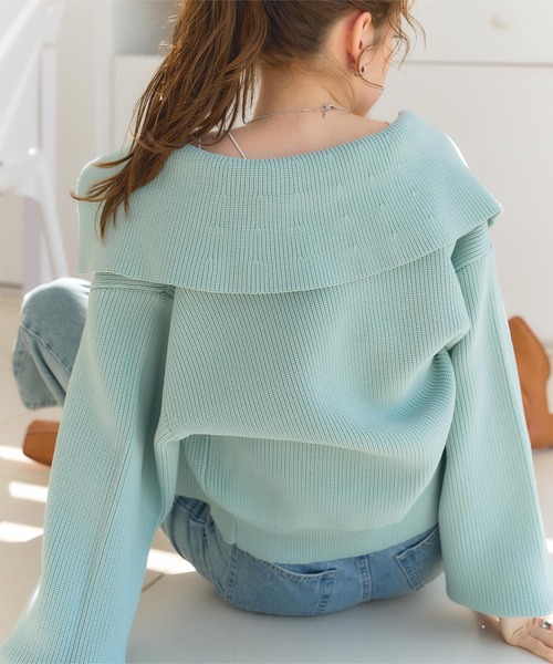 titivate（ティティベイト）の「ﾎﾞﾘｭｰﾑｽﾘｰﾌﾞﾆｯﾄﾌﾞﾙｿﾞﾝ（ブルゾン・レディース・ネイビー/ライトベージュ/ライトブルー・FREE）」の7枚目の写真