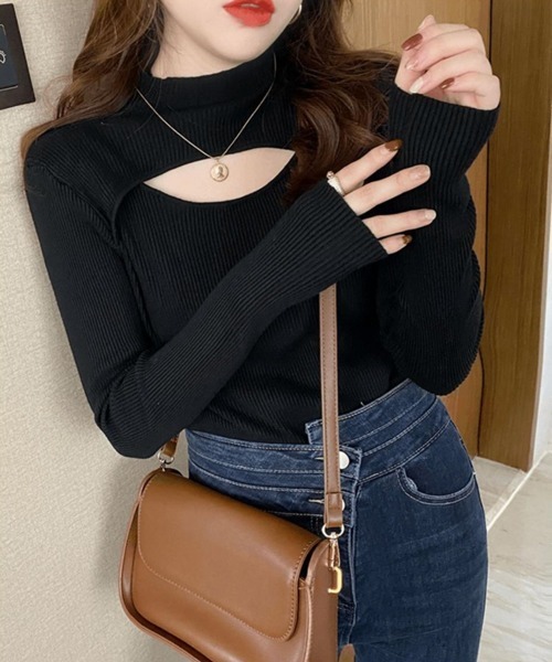 Nia（ニア）の「Nia(ニア)/フロントオープン ベーシックニット（ニット/セーター・レディース・アイボリー/カーキ/ブラック/オレンジ/ホワイト/ブラウン・FREE）」の4枚目の写真