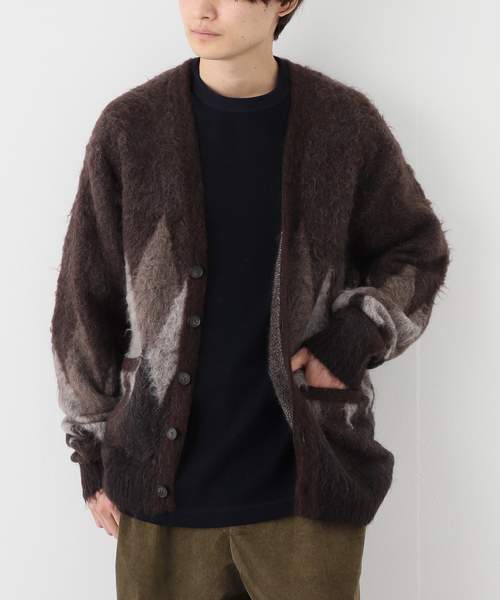マインデニムKid Mohair Argyle Washed カーディガン MINEDENIM】 Kid Mohair Argyle Washed Knit Long Cardigan