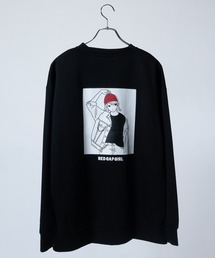 【a-r】〔Red Cap Girl/レッドキャップガール〕シルクタッチダンボールニット バックイラスト ルーズシルエット クルーネックスウェット