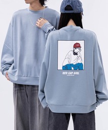 【a-r】〔Red Cap Girl/レッドキャップガール〕シルクタッチダンボールニット バックイラスト ルーズシルエット クルーネックスウェット