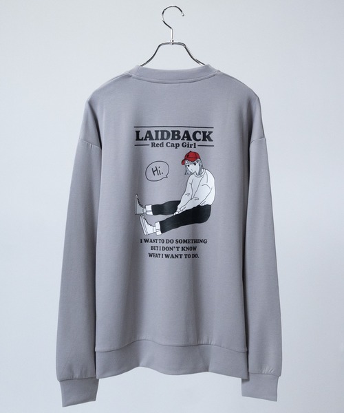Red Cap Girl（レッドキャプガール）の「【a-r】〔Red Cap Girl/レッドキャップガール〕シルクタッチダンボールニット バックイラスト ルーズシルエット クルーネックスウェット（スウェット・メンズ・ホワイト/ブラック/ブルー/ブルー系その他/ホワイト系その他/グレイッシュベージュ/ブラック系その他/ブルー系1/ホワイト系1/ブラック系1/グレー系1/グレー/ブルー系2/ブラック系2/ホワイト系2/グレー系3/ブラック系3/ホワイト系3/ブルー系3/ピンク/ブラック系その他2/チャコールグレー・MEDIUM/LARGE/X-LARGE）」の13枚目の写真