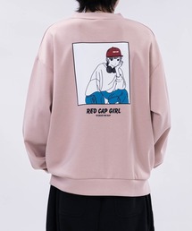 【a-r】〔Red Cap Girl/レッドキャップガール〕シルクタッチダンボールニット バックイラスト ルーズシルエット クルーネックスウェット