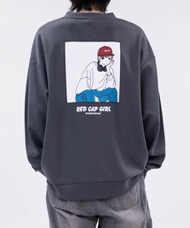 【a-r】〔Red Cap Girl/レッドキャップガール〕シルクタッチダンボールニット バックイラスト ルーズシルエット クルーネックスウェット