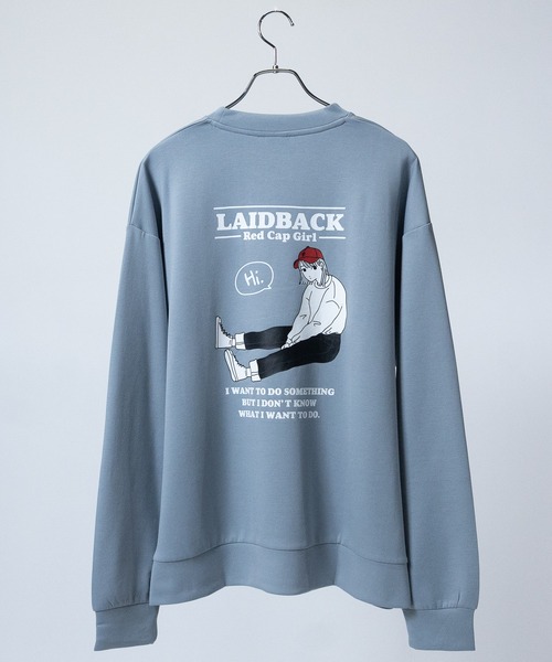 Red Cap Girl（レッドキャプガール）の「【a-r】〔Red Cap Girl/レッドキャップガール〕シルクタッチダンボールニット バックイラスト ルーズシルエット クルーネックスウェット（スウェット・メンズ・ホワイト/ブラック/ブルー/ブルー系その他/ホワイト系その他/グレイッシュベージュ/ブラック系その他/ブルー系1/ホワイト系1/ブラック系1/グレー系1/グレー/ブルー系2/ブラック系2/ホワイト系2/グレー系3/ブラック系3/ホワイト系3/ブルー系3/ピンク/ブラック系その他2/チャコールグレー・MEDIUM/LARGE/X-LARGE）」の17枚目の写真