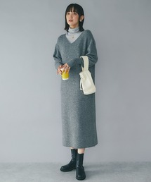 モヘア風の表情のある素材が魅力/ボリュームスリーブニットワンピース