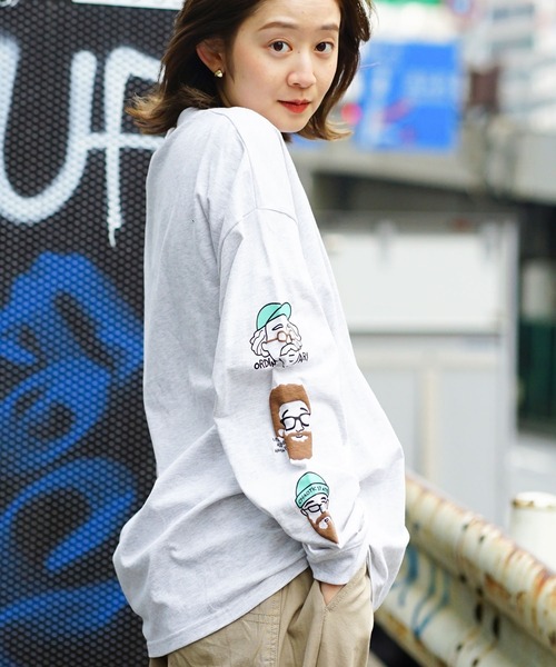 UNIIT（ユニット）の「【UNIIT/ユニット】 別注　袖プリント　ロンT 　おじさんプリント 発泡プリント レイヤード（Tシャツ/カットソー・メンズ・ホワイト/ミント/グレー・LARGE/MEDIUM）」の3枚目の写真