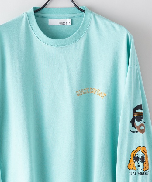 UNIIT（ユニット）の「【UNIIT/ユニット】 別注　袖プリント　ロンT 　おじさんプリント 発泡プリント レイヤード（Tシャツ/カットソー・メンズ・ホワイト/ミント/グレー・LARGE/MEDIUM）」の6枚目の写真