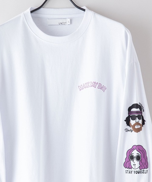 UNIIT（ユニット）の「【UNIIT/ユニット】 別注　袖プリント　ロンT 　おじさんプリント 発泡プリント レイヤード（Tシャツ/カットソー・メンズ・ホワイト/ミント/グレー・LARGE/MEDIUM）」の4枚目の写真