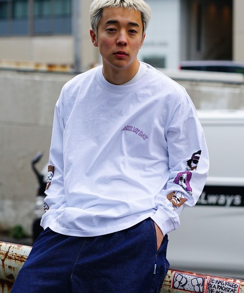 UNIIT（ユニット）の「【UNIIT/ユニット】 別注　袖プリント　ロンT 　おじさんプリント 発泡プリント レイヤード（Tシャツ/カットソー・メンズ・ホワイト/ミント/グレー・LARGE/MEDIUM）」の12枚目の写真