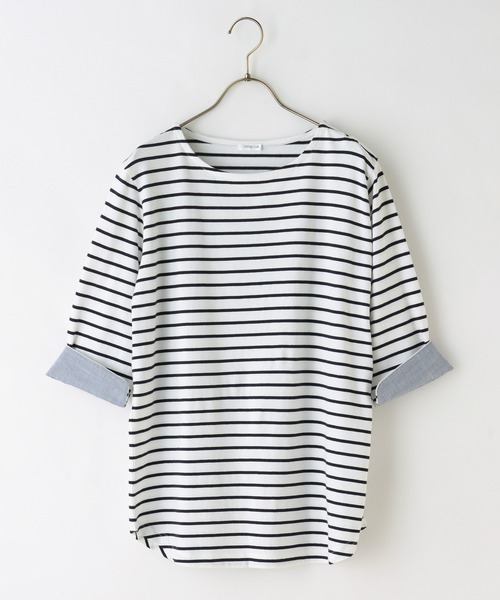 Honeys(ハニーズ)の「7分袖異素材使いTシャツ(Tシャツ/カットソー・レディース・ホワイト×ネイビー/ホワイト×ピンク/ホワイト系その他/ホワイト×グリーン/ベージュ系その他・L/M/LL)」の20枚目の写真