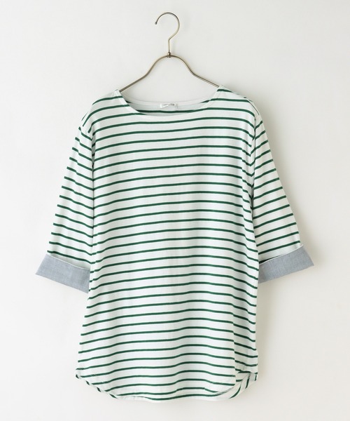 Honeys(ハニーズ)の「7分袖異素材使いTシャツ(Tシャツ/カットソー・レディース・ホワイト×ネイビー/ホワイト×ピンク/ホワイト系その他/ホワイト×グリーン/ベージュ系その他・L/M/LL)」の7枚目の写真