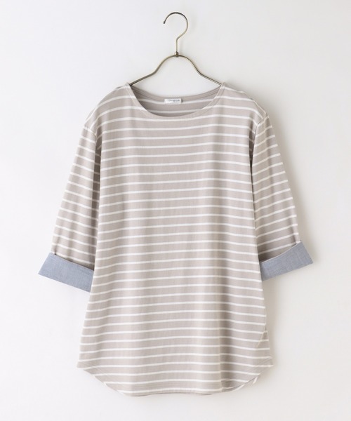 Honeys(ハニーズ)の「7分袖異素材使いTシャツ(Tシャツ/カットソー・レディース・ホワイト×ネイビー/ホワイト×ピンク/ホワイト系その他/ホワイト×グリーン/ベージュ系その他・L/M/LL)」の21枚目の写真