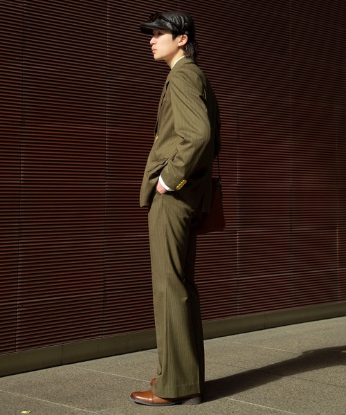 INTERPLAY(インタープレイ)の「【INTERPLAY x TAKERU】ストライプ セミ フレア パンツ(スラックス・メンズ・ダークグリーン/マスタード・SMALL/MEDIUM/LARGE)」の5枚目の写真