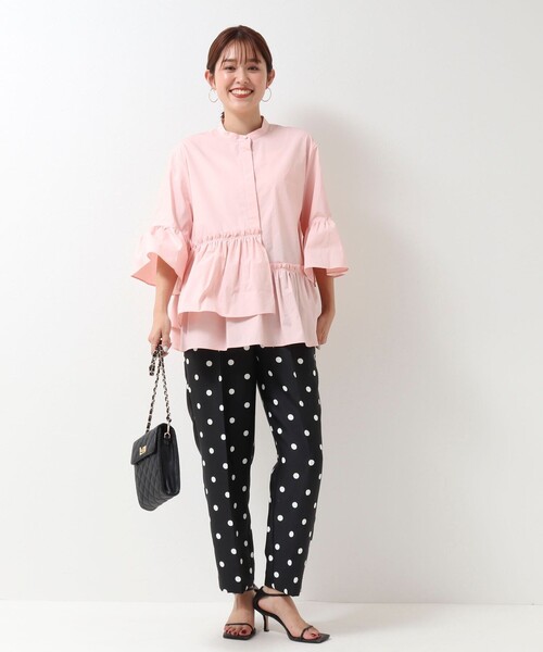 ペプラムギャザーシャツブラウス