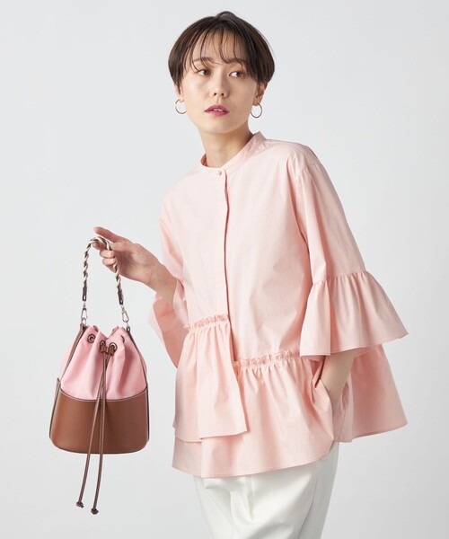 ペプラムギャザーシャツブラウス