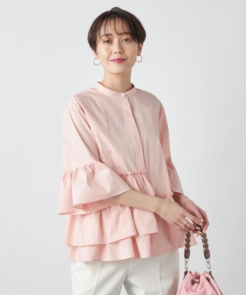 ペプラムギャザーシャツブラウス