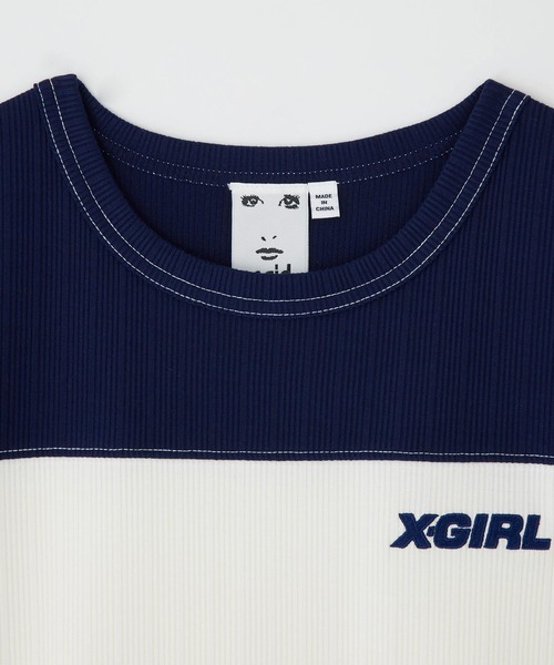 X-girl（エックスガール）の「RIBBED FOOTBALL DRESS（ワンピース・レディース・グリーン/ネイビー/ブラック・M/S）」の7枚目の写真