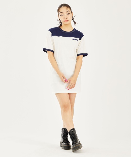 X-girl（エックスガール）の「RIBBED FOOTBALL DRESS（ワンピース・レディース・グリーン/ネイビー/ブラック・M/S）」の12枚目の写真
