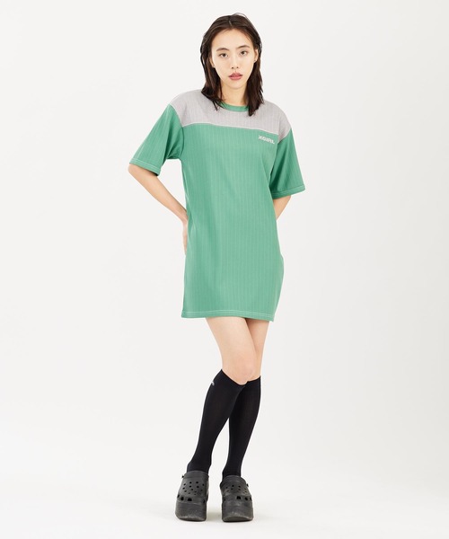 X-girl（エックスガール）の「RIBBED FOOTBALL DRESS（ワンピース・レディース・グリーン/ネイビー/ブラック・M/S）」の8枚目の写真