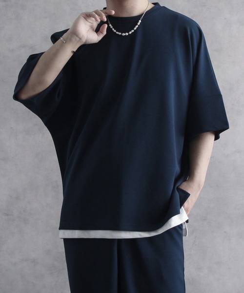 welise(ウェライズ)の「【welise/ウェライズ】welise×itsuki プライムジョーゼット ルーズドルマン半袖Tシャツ(Tシャツ/カットソー・メンズ・ネイビー/ブラック/オフホワイト・S/M/L)」の3枚目の写真