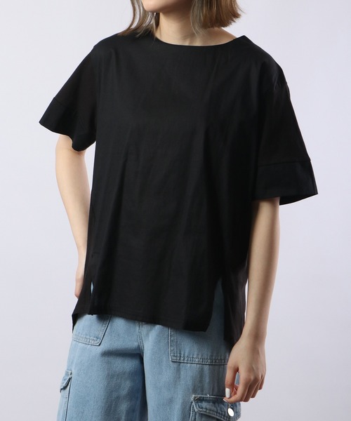atONE(アットワン)の「atONE 異素材切り替え半袖Tシャツ(Tシャツ/カットソー・レディース・ブラック/オフホワイト・LL~3L/4L~5L/M-L)」の2枚目の写真