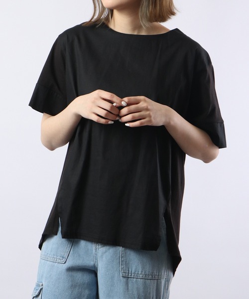 atONE(アットワン)の「atONE 異素材切り替え半袖Tシャツ(Tシャツ/カットソー・レディース・ブラック/オフホワイト・LL~3L/4L~5L/M-L)」の11枚目の写真