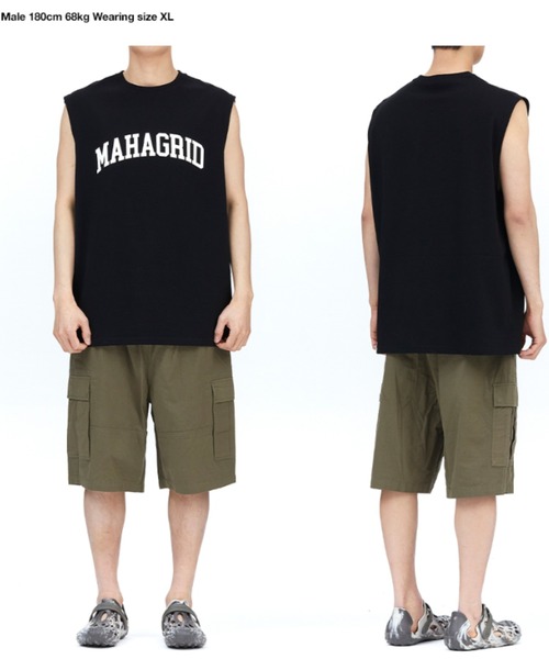 MAHAGRID(マハグリッド)の「『mahagrid/マハグリッド』VARSITY LOGO SLEEVELESS TEE/バーシティロゴスリーブレス(タンクトップ・レディース・ブラック/ホワイト・M/L/XL/S)」の3枚目の写真