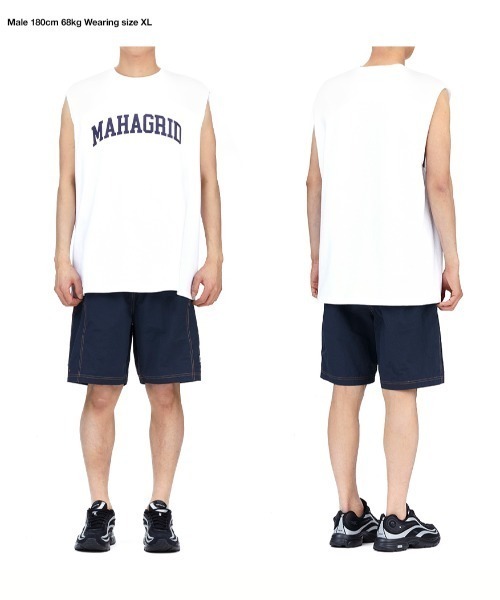 MAHAGRID(マハグリッド)の「『mahagrid/マハグリッド』VARSITY LOGO SLEEVELESS TEE/バーシティロゴスリーブレス(タンクトップ・レディース・ブラック/ホワイト・M/L/XL/S)」の5枚目の写真