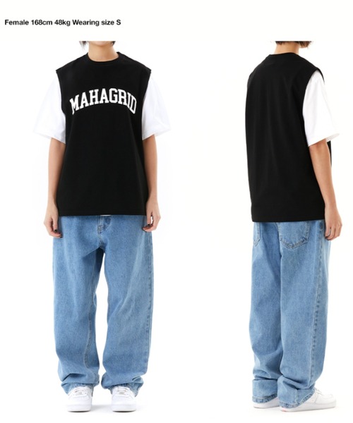 MAHAGRID(マハグリッド)の「『mahagrid/マハグリッド』VARSITY LOGO SLEEVELESS TEE/バーシティロゴスリーブレス(タンクトップ・レディース・ブラック/ホワイト・M/L/XL/S)」の4枚目の写真