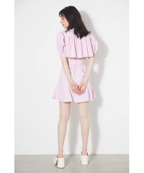 L バックフリルワンピース ピンクパープル rienda（リエンダ）の「バックフリルオープンマーメイドミニ
