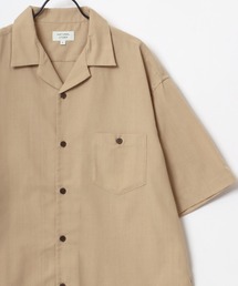 Lazar（ラザル）の「Oversize Polyester/Linen Open Collar Shirt/オーバーサイズ ポリエステル/麻 オープンカラー 半袖シャツ/アロハシャツ/無地/ストライプ（シャツ/ブラウス）」