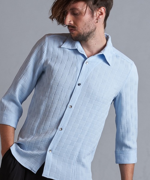 NO ID.(ノーアイディ)の「【NO ID.】Pattern 7th Sleeve Shirt / パターン 7分袖 シャツ(シャツ/ブラウス・メンズ・サックスブルー/ブラック/ホワイト・1/2)」の3枚目の写真