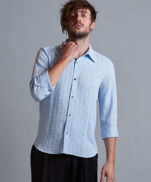 NO ID.(ノーアイディ)の「【NO ID.】Pattern 7th Sleeve Shirt / パターン 7分袖 シャツ(シャツ/ブラウス・メンズ・サックスブルー/ブラック/ホワイト・1/2)」の17枚目の写真