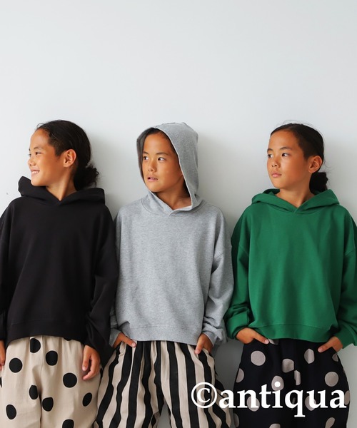 antiqua（アンティカ）の「綿100%裏毛プルオーバーパーカー（パーカー・キッズ・ブラック/ピンク/グリーン/イエロー/杢グレー/レッド・150/140/130/160）」の10枚目の写真