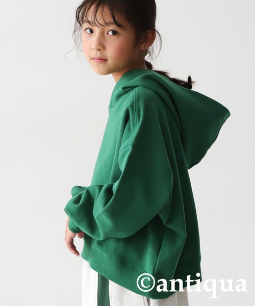 antiqua（アンティカ）の「綿100%裏毛プルオーバーパーカー（パーカー・キッズ・ブラック/ピンク/グリーン/イエロー/杢グレー/レッド・150/140/130/160）」の16枚目の写真