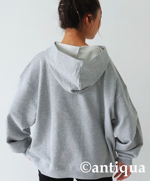 antiqua（アンティカ）の「綿100%裏毛プルオーバーパーカー（パーカー・キッズ・ブラック/ピンク/グリーン/イエロー/杢グレー/レッド・150/140/130/160）」の12枚目の写真