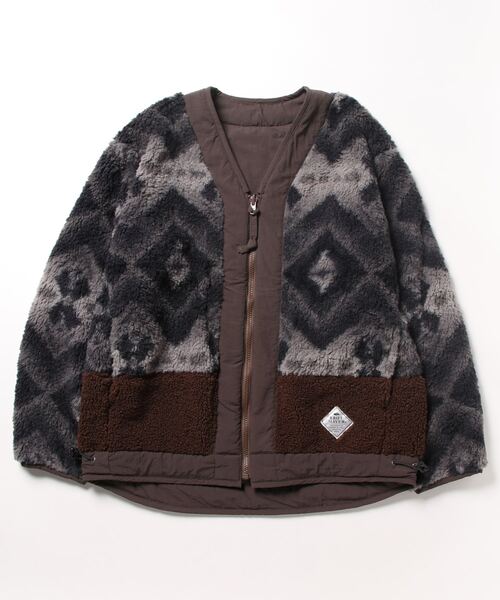 KRIFF MAYER Lady's Collection（クリフメイヤーレディースコレクション）の「柄ボアひっくりノーカラーJK（ノーカラージャケット・レディース・チャコール/ナチュラル/カーキ/ブラウン・MEDIUM/LARGE）」の6枚目の写真